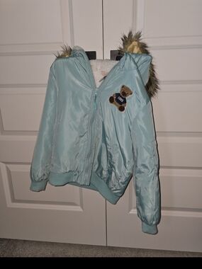 Girls (L) Light Blue Hooded Bomber Jacket